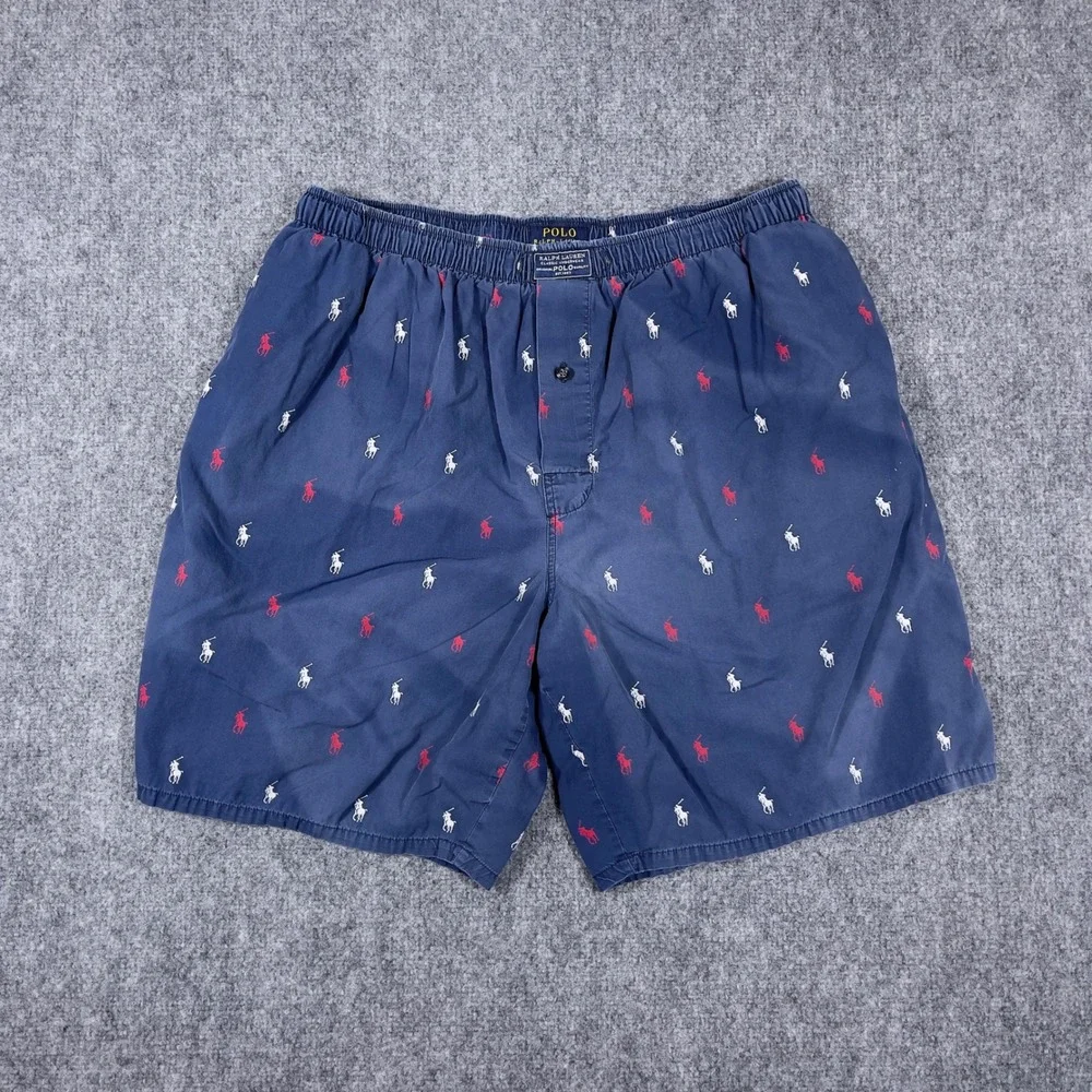 Polo Ralph Lauren Lounge Shorts Mens M Navy Blue All Over Pony Logo Print